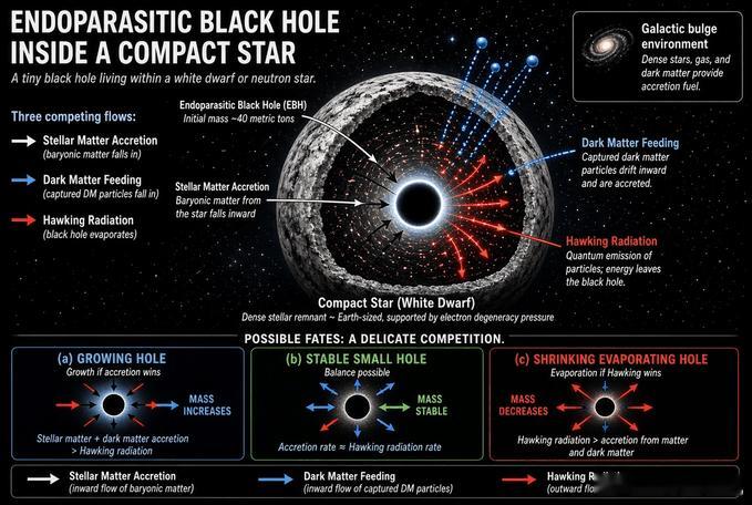 一辆满载货物的半挂卡车的重量的黑洞可以在恒星内部生存——并生长——如果暗物质持续