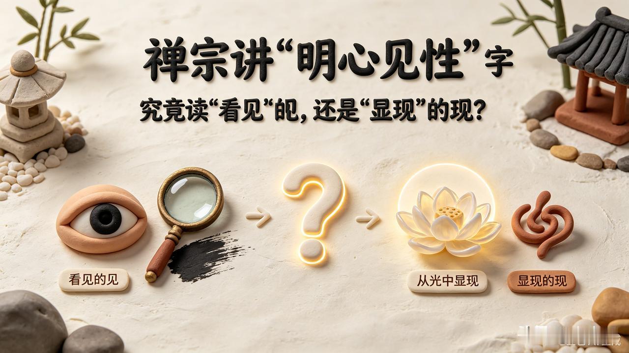有网友疑问：“明心见性”的“见”字，究竟是读“看见”的见，还是“显现”的现？
