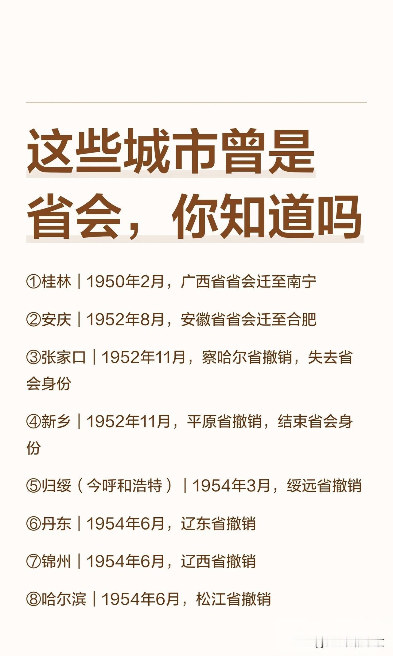 谁能想到，这些城市曾经当过省会！
    在我国五十年代至六十年代期间，有很多省