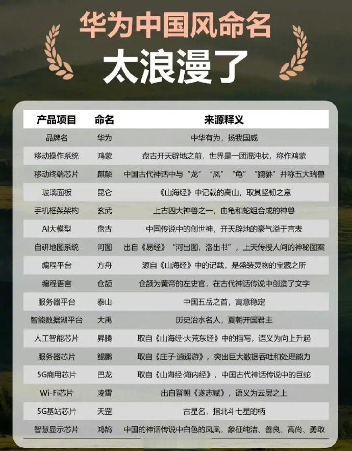 华为中国风命名，好像大家都喜欢中国风的名字 ​​​