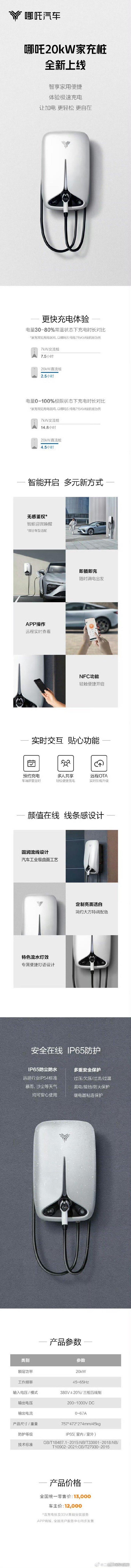 哪吒汽车把家充桩整到了20kw，以后在家充电速度也可以大幅提升了～

不妨来说说
