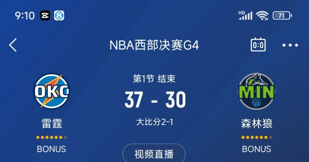 森林狼今天防守端强度没有雷霆凶，拼进攻打不过雷霆的。森林狼vs雷霆 ​​​