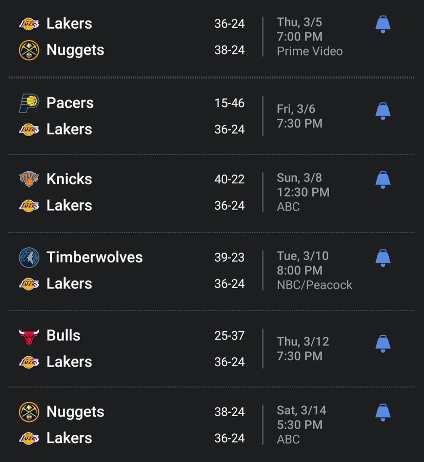 湖人接下来六场比赛，能赢一场？