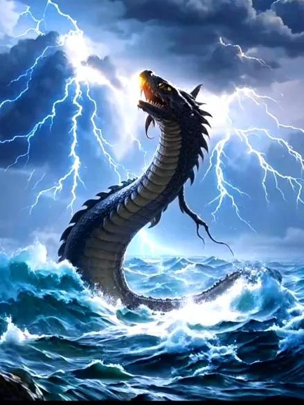 海中巨龙咆哮，闪电与海浪共舞！🐉🌩️🌊大海龙卷风 吞云吐雾的龙