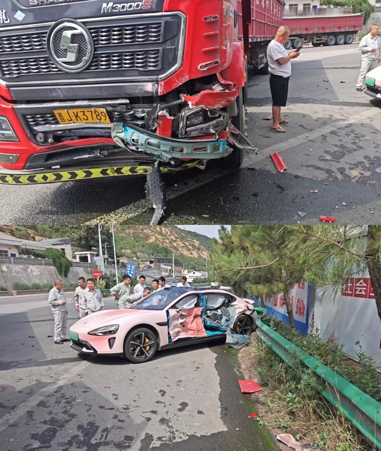 这两天刷到小米SU7侧面硬抗大货车的视频，巨大的冲击力被车身结构稳稳接住，主体框