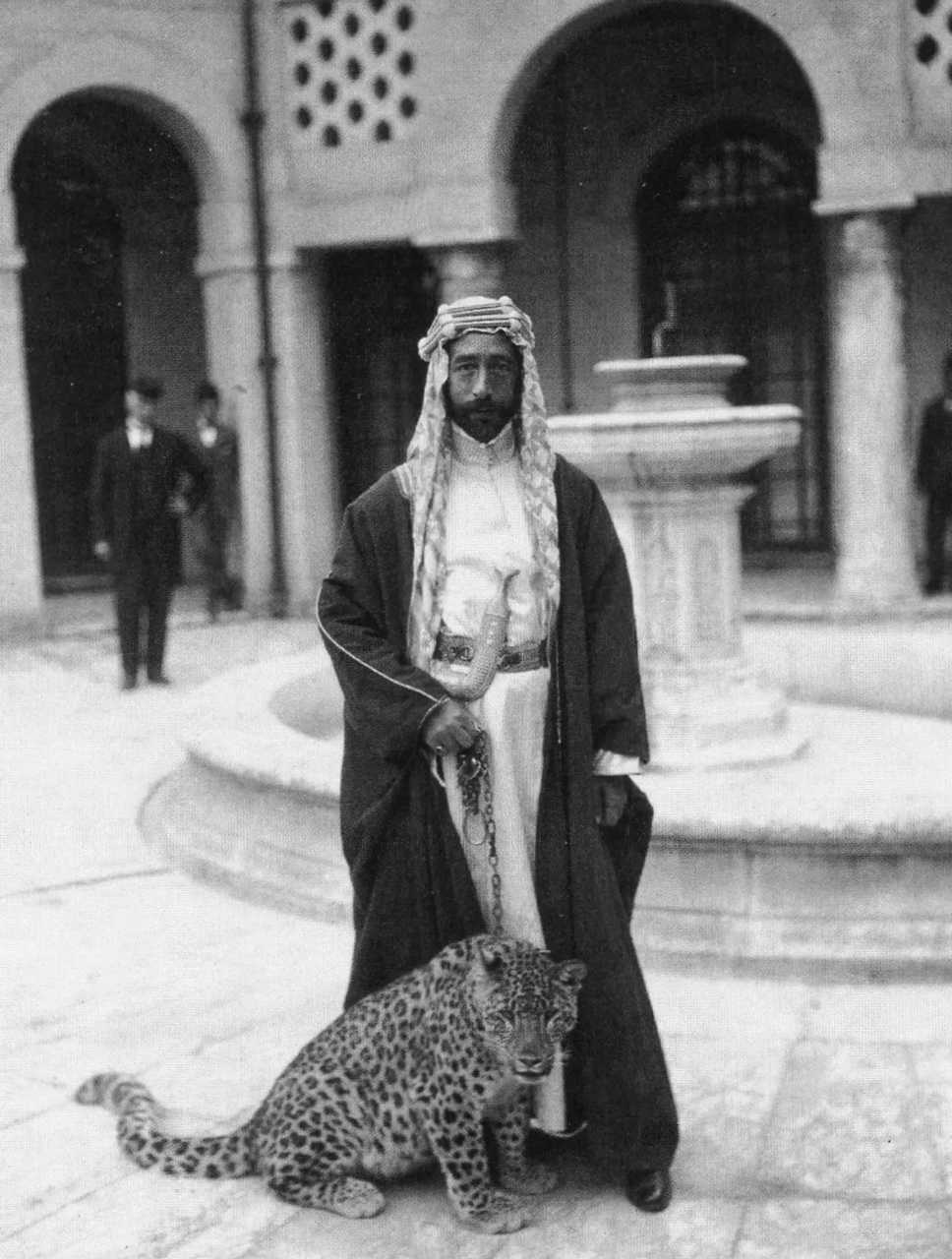 【来自投稿】1925年 伊拉克国王萨费尔一世 和他的宠物花豹 