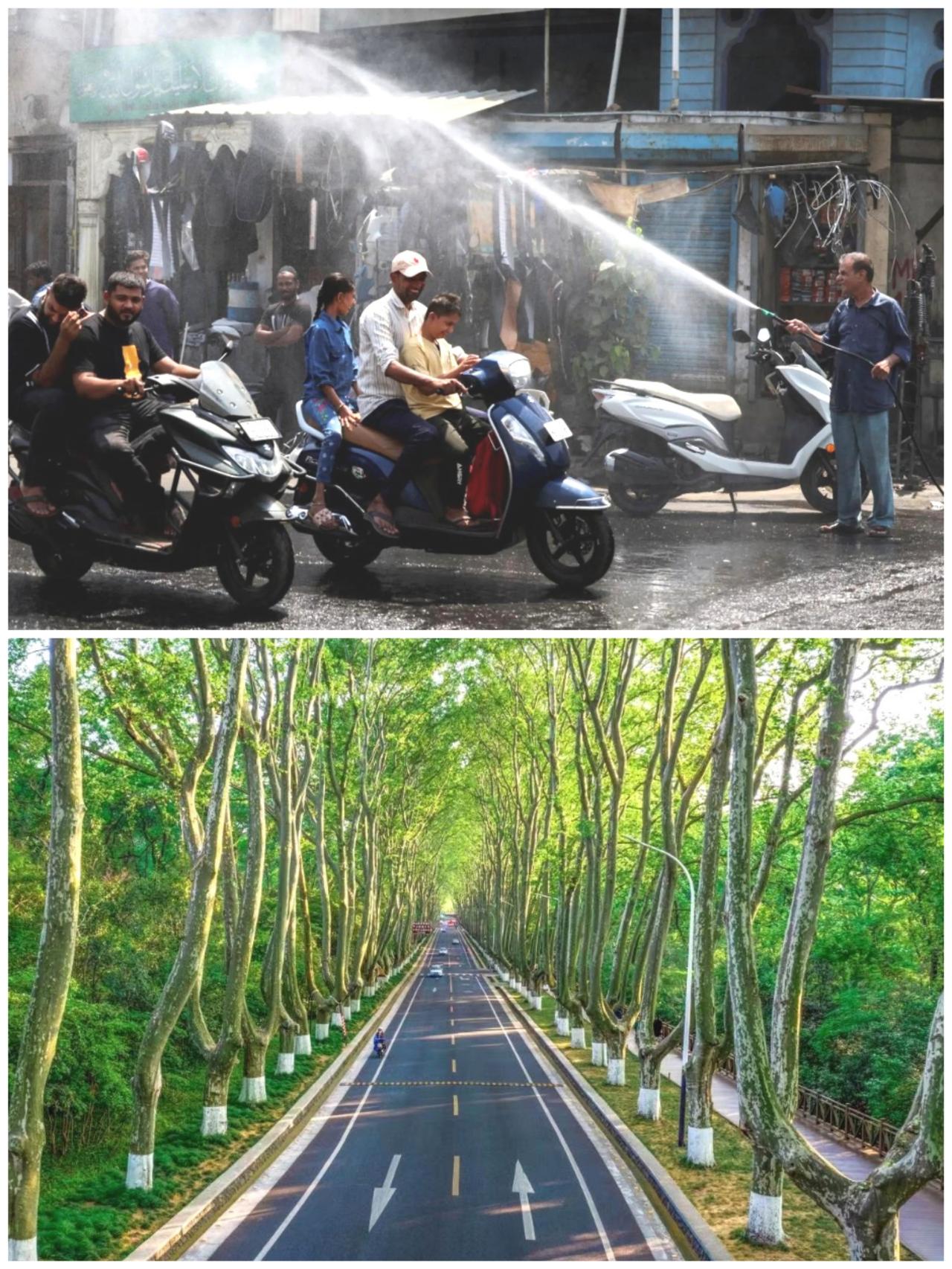 应对夏季高温天气，爱比较的印度人罗列中印的做法差距太大，并排放图对比，上边是印度