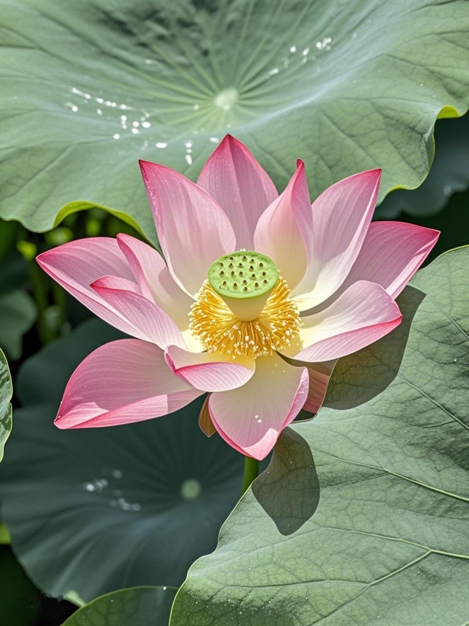 AI妙生图夏雨荷花艳。