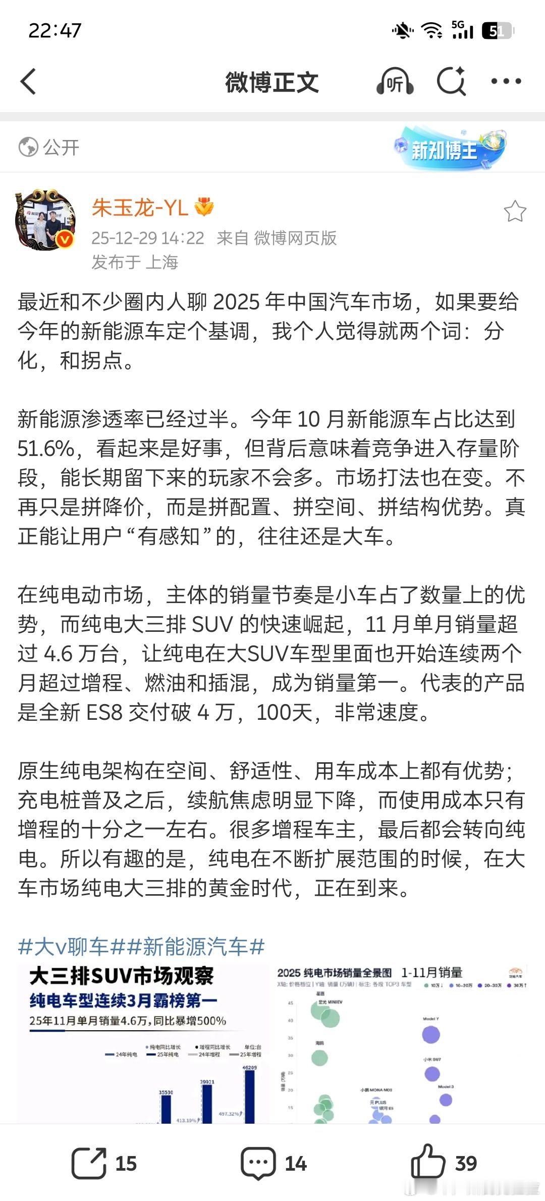 长期来看（这里包括了从 19 年左右开始，初代增程六座车型问世）对于大车的动力形