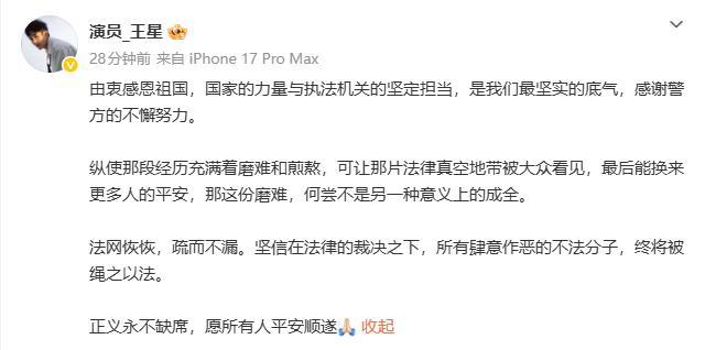 相信王星的这段发言是发自肺腑的，如果没有强大的祖国，没有执法机关的全力以赴，没有