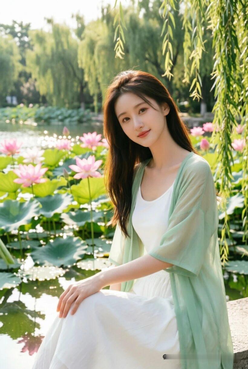 “荷香满径，美人倚栏”，这画面美得像诗。想象着漫步在荷香弥漫的小径，那清幽的香气