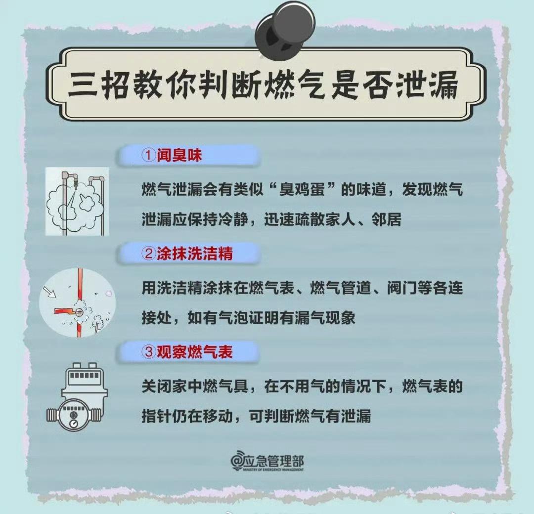 家用燃气一旦发生泄漏，极易引发事故。如何判断燃气是否泄漏？遇到燃气泄漏怎么办？↓