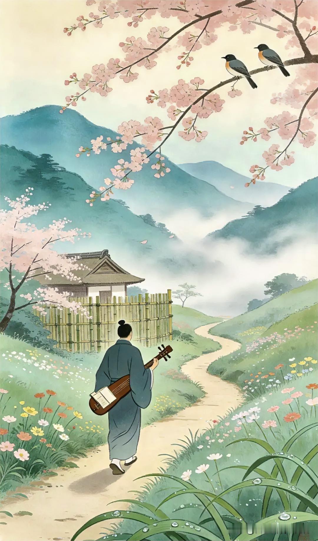 下联：路花啼鸟满山春
上联：有请雅士[玫瑰][玫瑰][玫瑰]