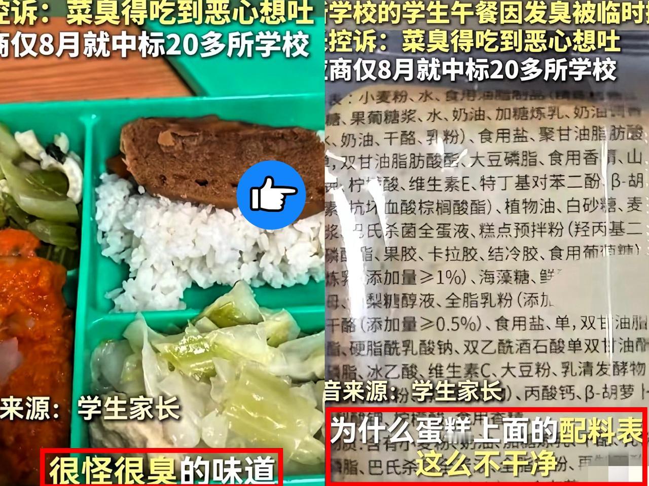 非常咸！非常臭！一股怪味了！
多位家长控诉：

菜臭得吃到恶心想吐，蛋糕上面的配