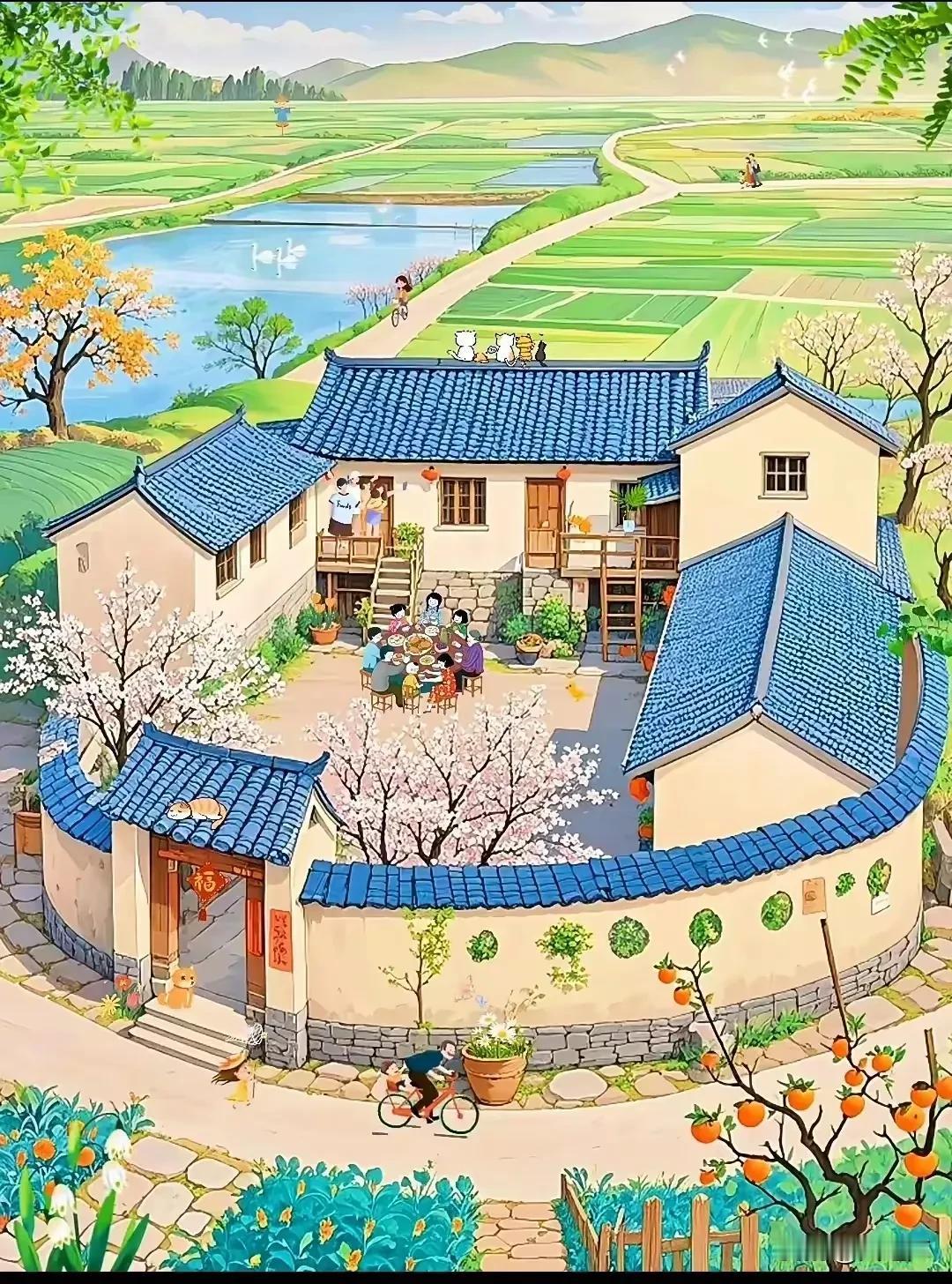 令人向往的农村小家小屋插画 唯美风景插画 彩绘家乡 跟着插画去旅行 当油画遇见卡