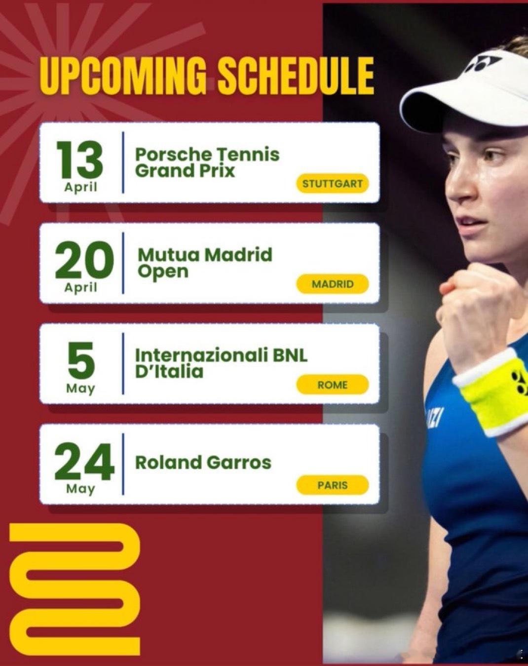 莱巴金娜🇰🇿红土赛季规划预料之中斯图加图➡️马德里➡️罗马➡️法网放弃了斯特