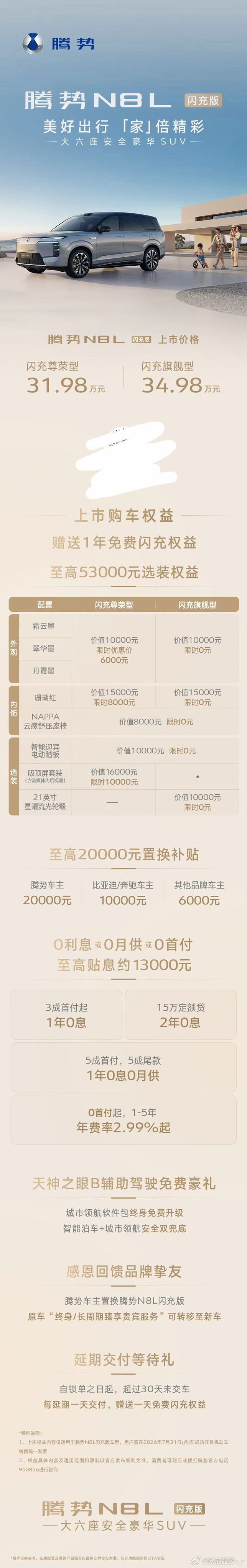 腾势N8L闪充版31.98万-34.98万元腾势n8l闪充版上市 腾势N8L闪充