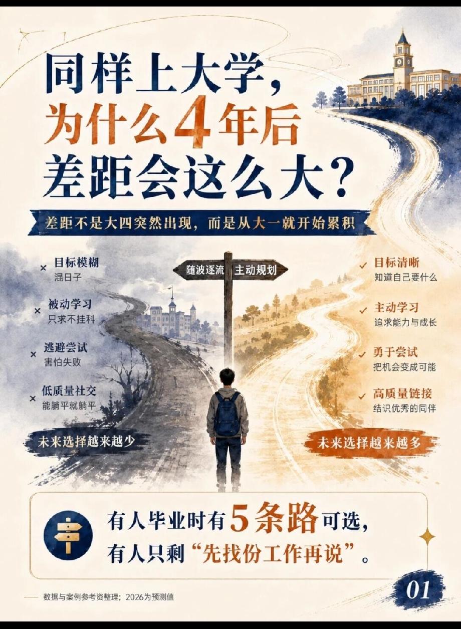 同样是上了 4 年的大学 ，为什么 4 年之后差距这么大？现在很多学生都有个误区