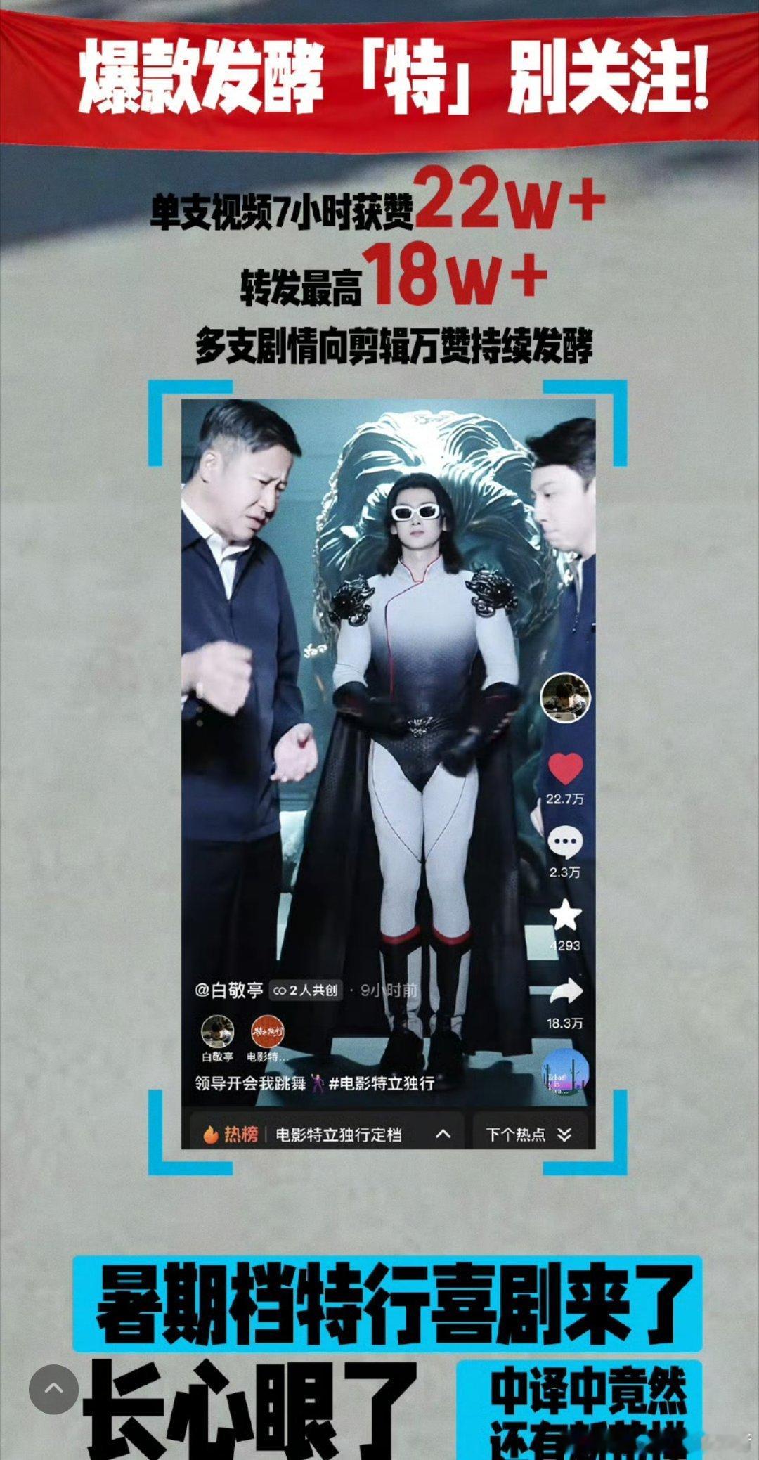 白敬亭电影特立独行定档热度战报，物料这么少的情况下也好🐮 