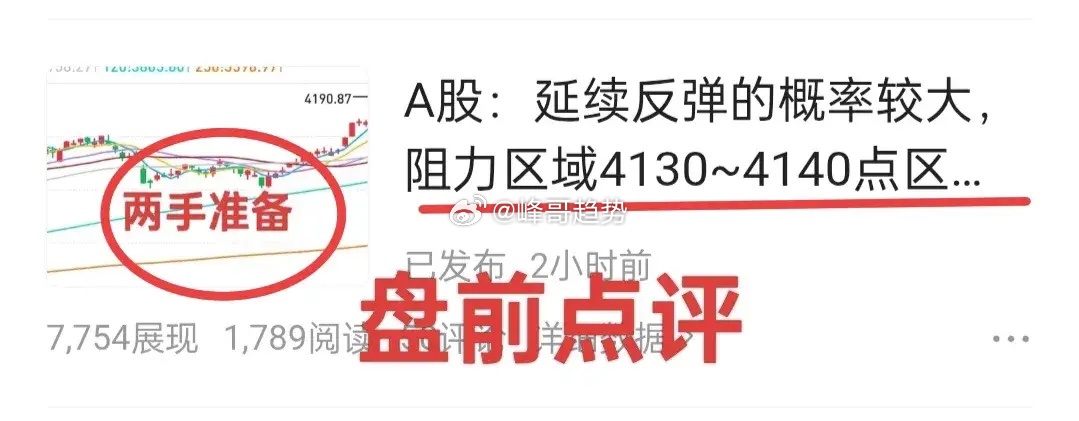 A股：峰哥讲过，压力区域在4130~4140点，做两手准备！早盘延续了昨天尾盘的