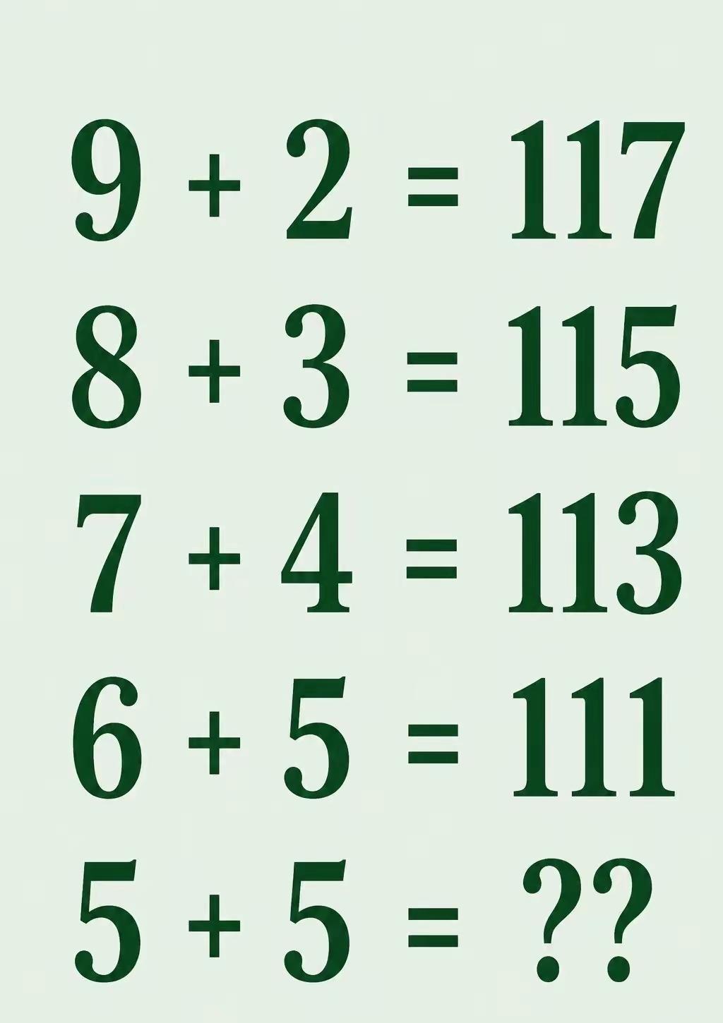 5+5=？找找规律。这题说简单也简单，说难也是真难。开动脑筋再加上敏锐的洞察力这