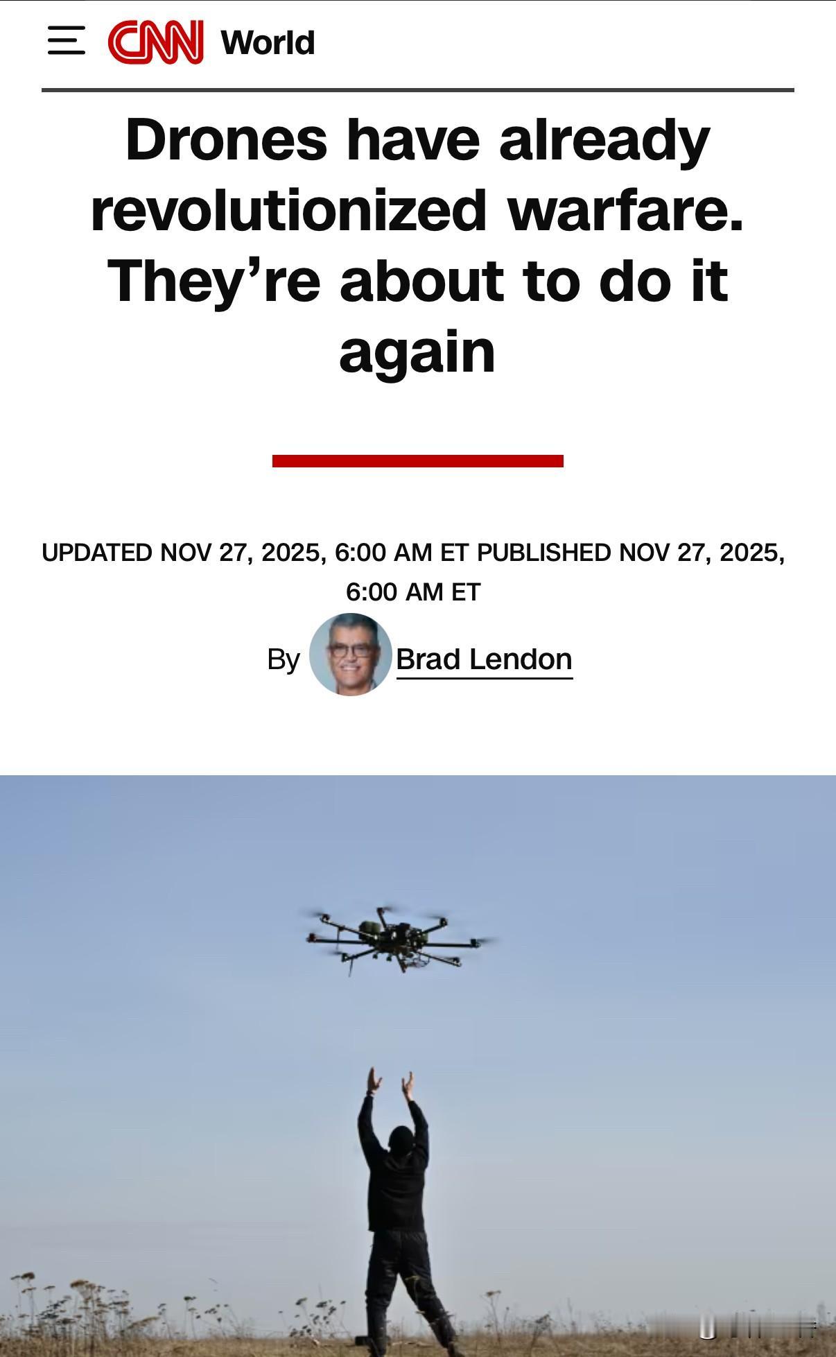 文称，无人机已经彻底改变了战争。它说，不信去看看俄乌战事。俄方以压倒性的人力和武