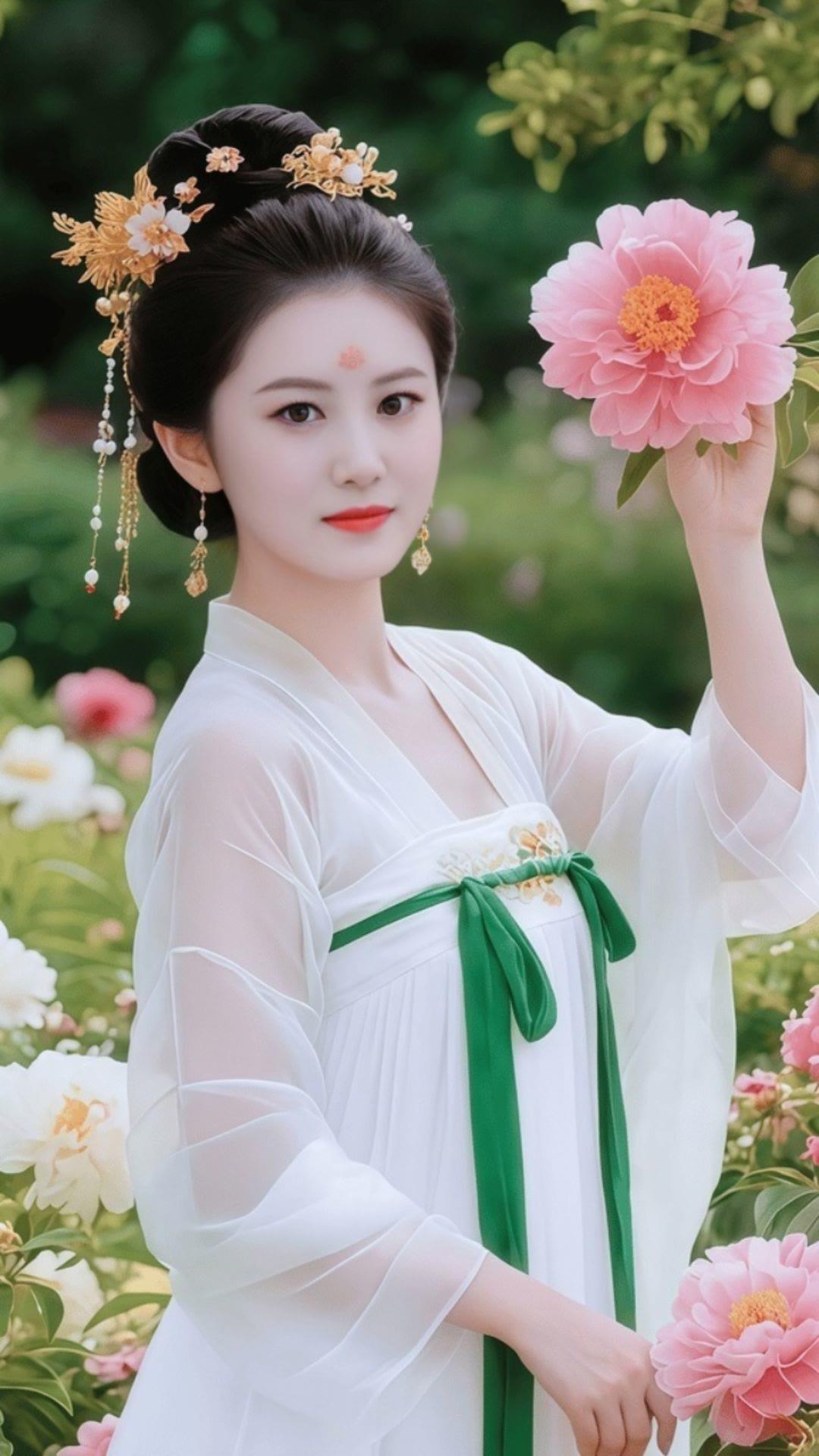 古典美人手持牡丹，古风华服惊艳亮相！