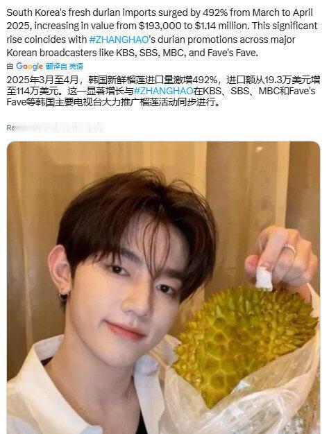 章昊带动韩国榴莲进口量激增492%，销冠是这样的👍🏻 ​​​