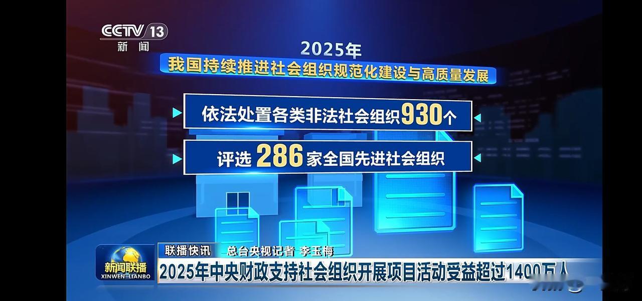 2025年社会组织高质量发展，依法处置930个非法组织，评选286家先进组织