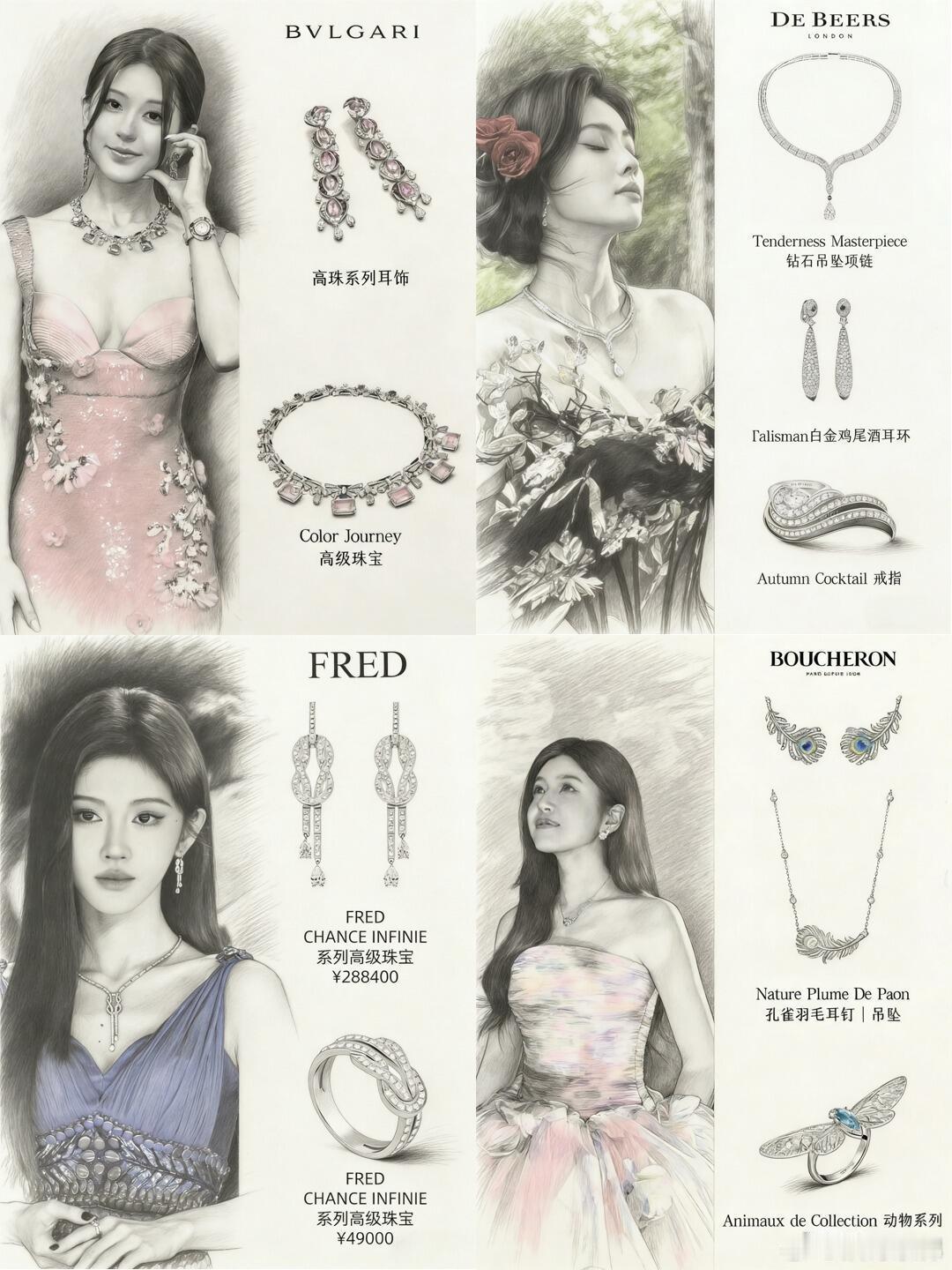 这几位女明星的珠宝造型各有亮点，适配度都超高！赵露思的宝格丽摩根石耳坠贵气又温柔