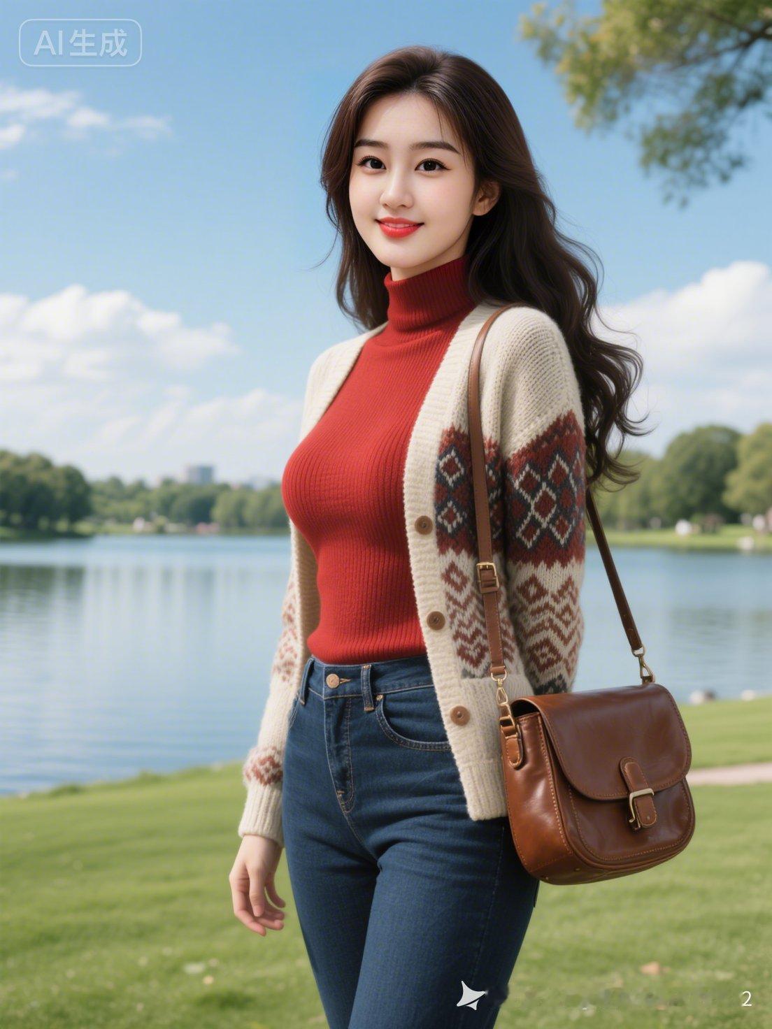 红白毛衣搭配牛仔裤，温暖又时尚，轻松应对秋日出行！🍂👗👖