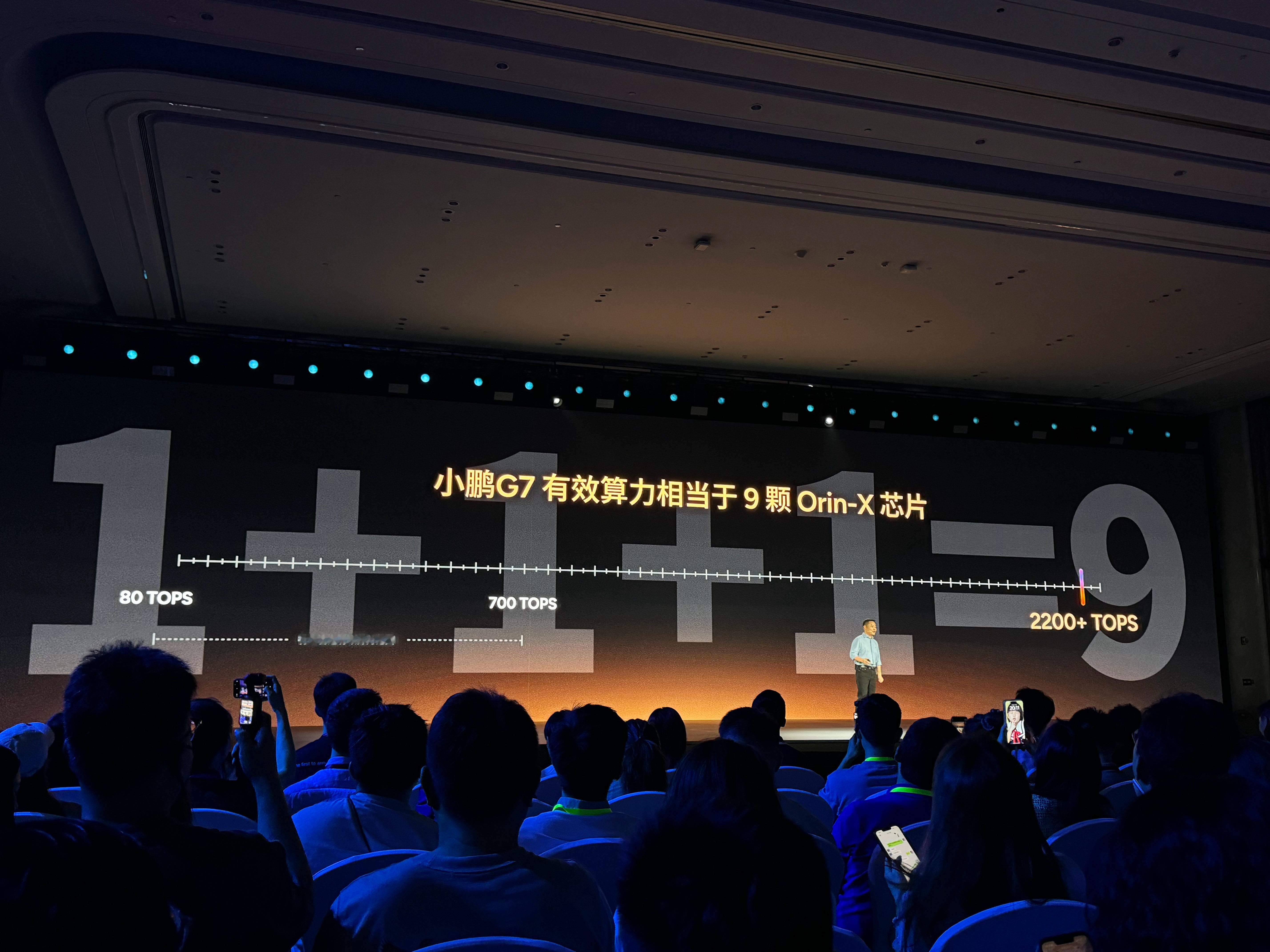 这张图能更直观看出 G7 跟其他车的算力差。行业主流产品基本在 80～700TO