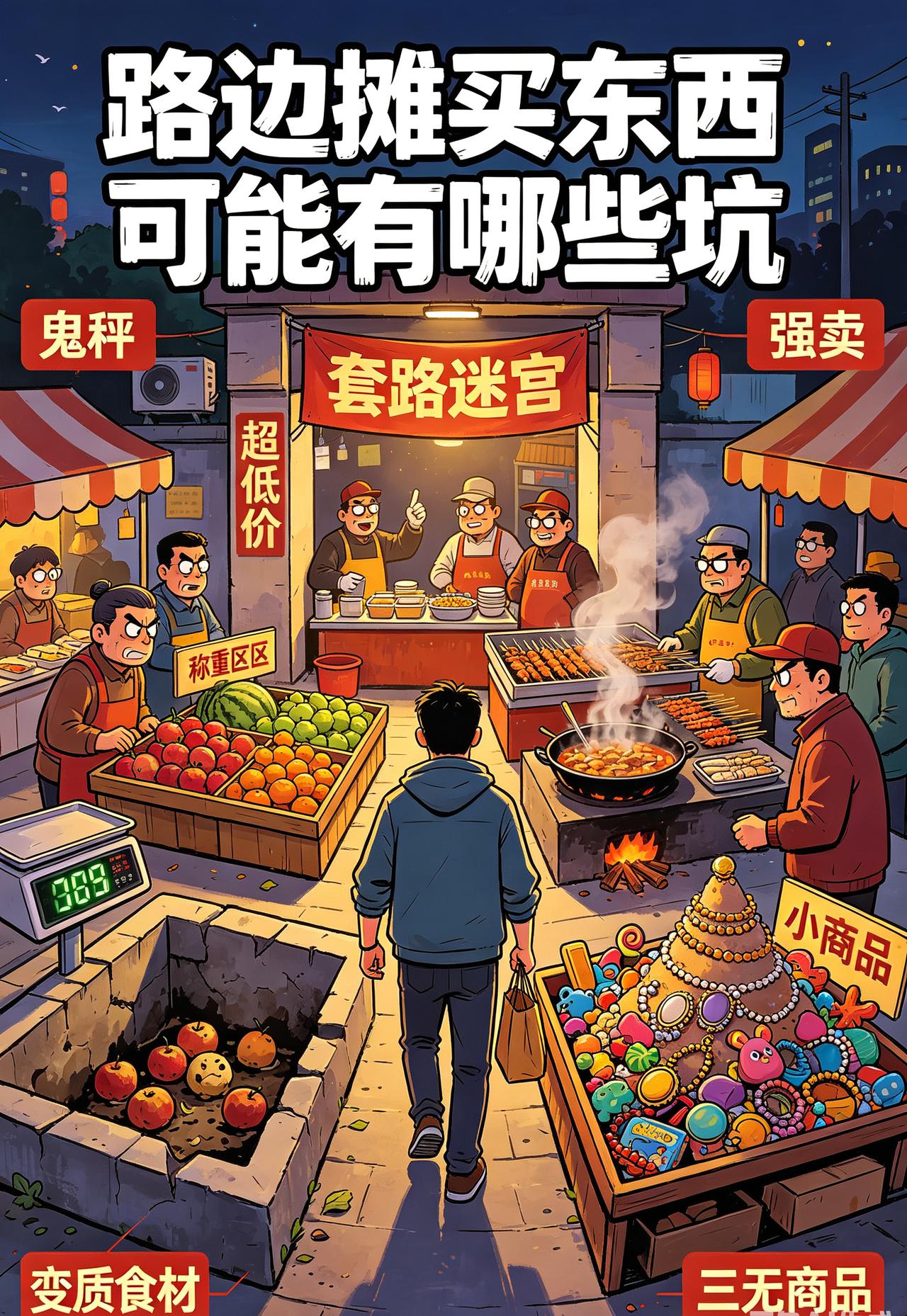 尽量别买路边摊。这些年我买路边摊，被坑过几次。主要原因是：
　　1、缺斤短两，且