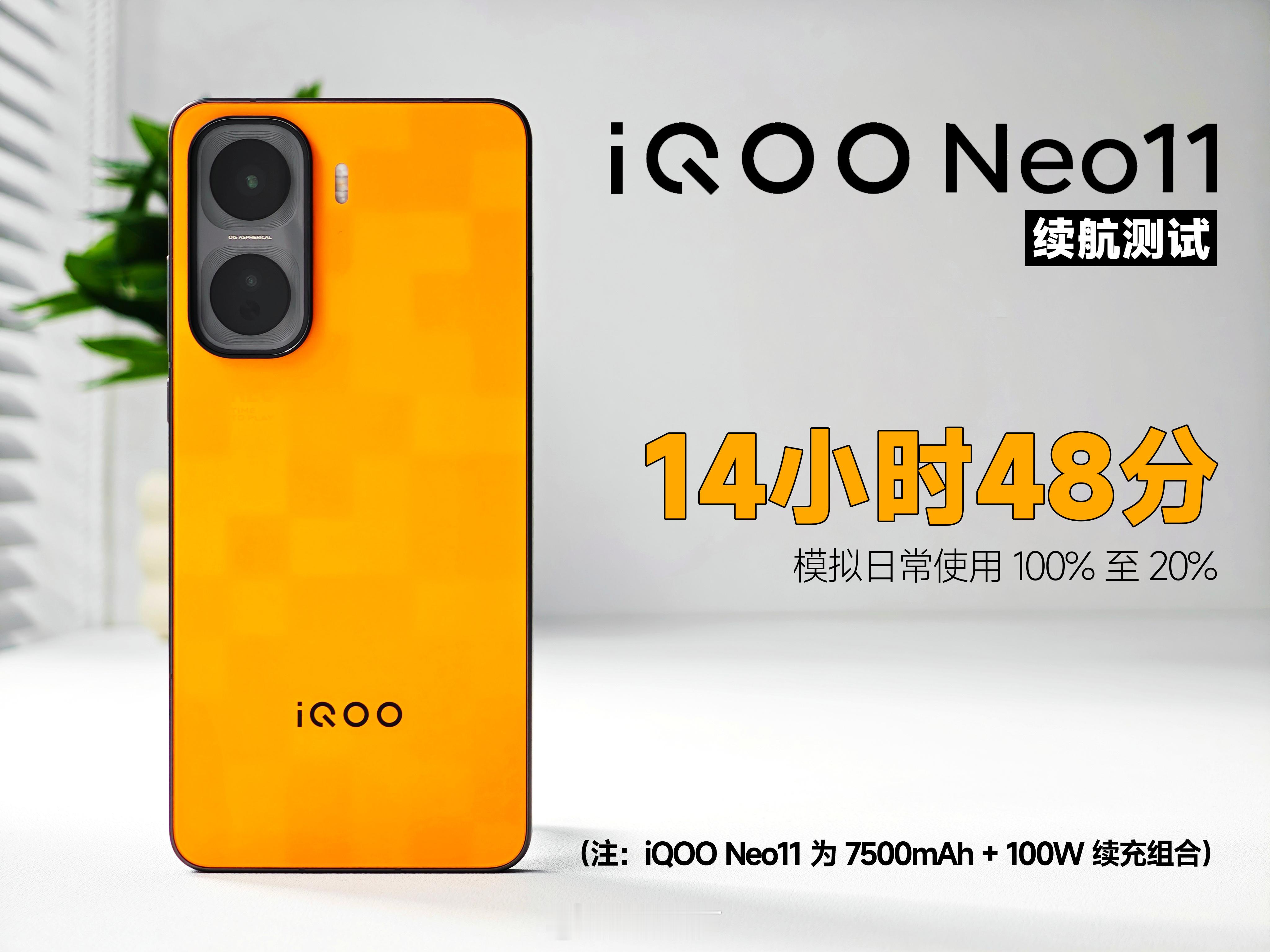 iQOO Neo11 的续航测试数据来了！Neo11 配备了 7500mAh 单