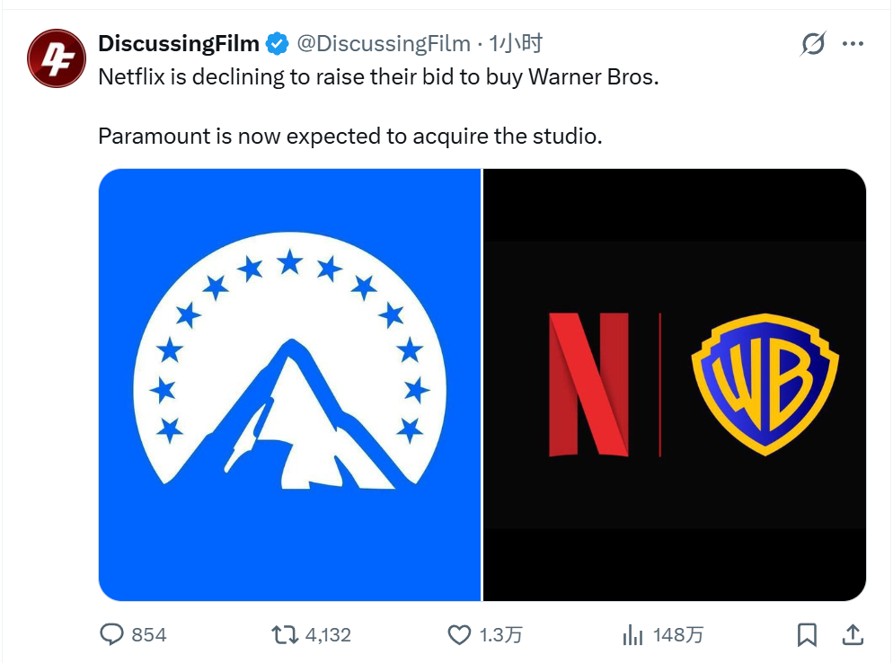 TNABO 惊天大逆转：Netflix拒绝提高报价，仍然按照827亿美元估值提出