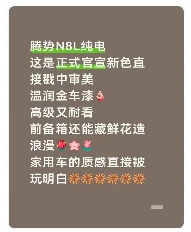 救命！腾势N8L纯电金色车漆太高级了