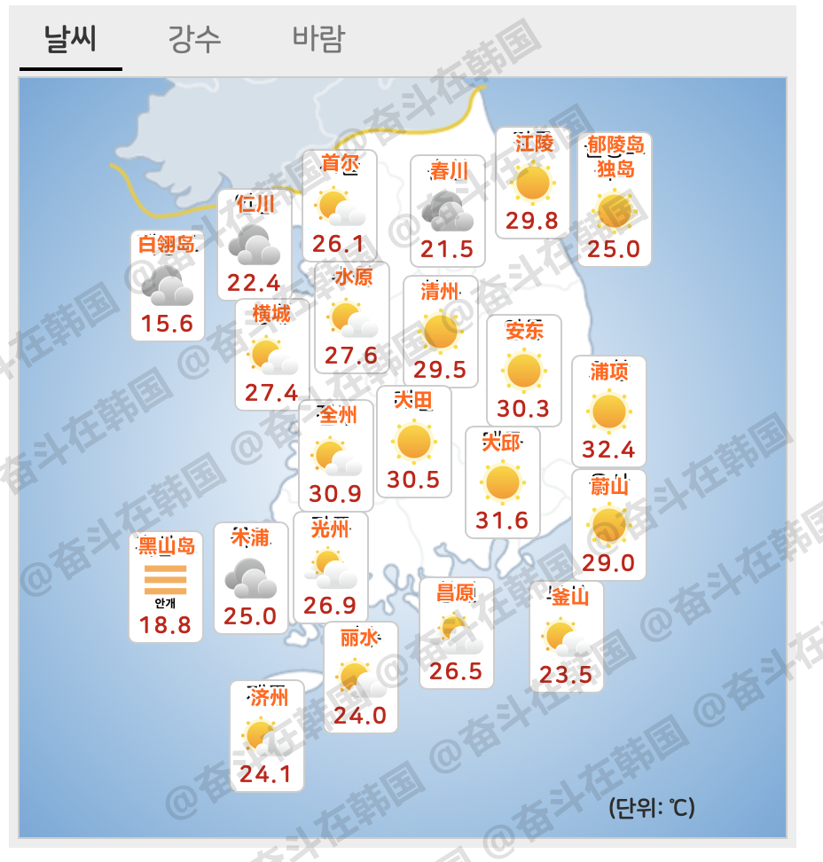 目前韩国的天气情况... 海外新鲜事热点现场 大邱非洲还真是不让人失望啊 ​​​