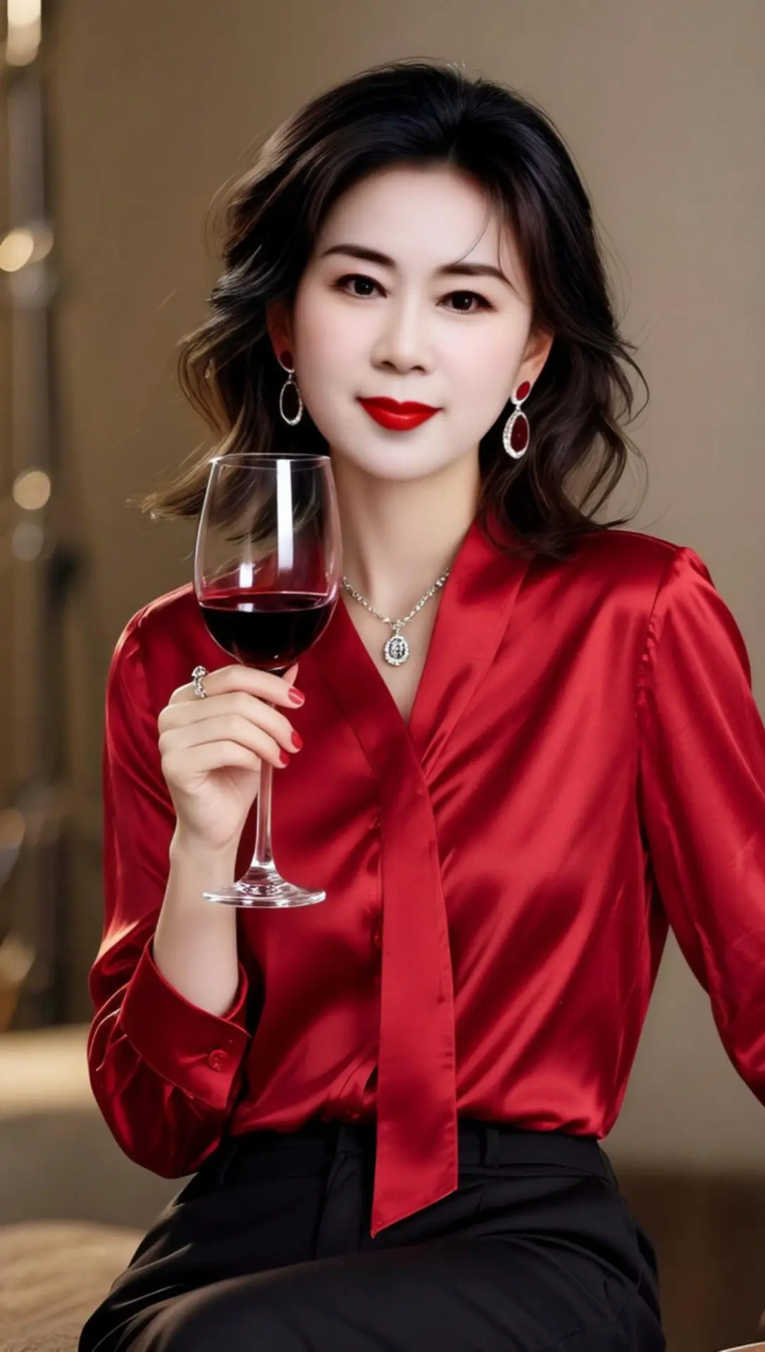 AI酒红优雅照 随变ai随便玩