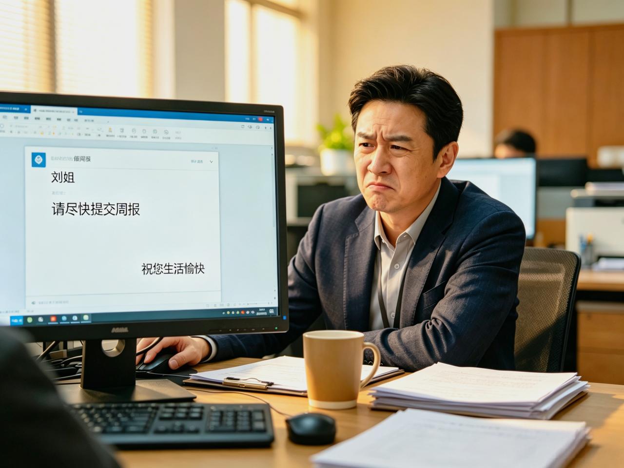 公司出了个新规定：每封内部邮件必须加一句“祝您生活愉快”，否则视为态度不端正。
