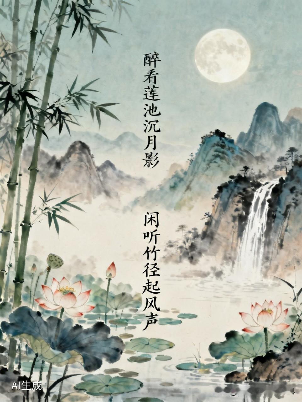 上联：醉看莲池沉月影，诚邀下联，闲听竹径起风声！[微风]