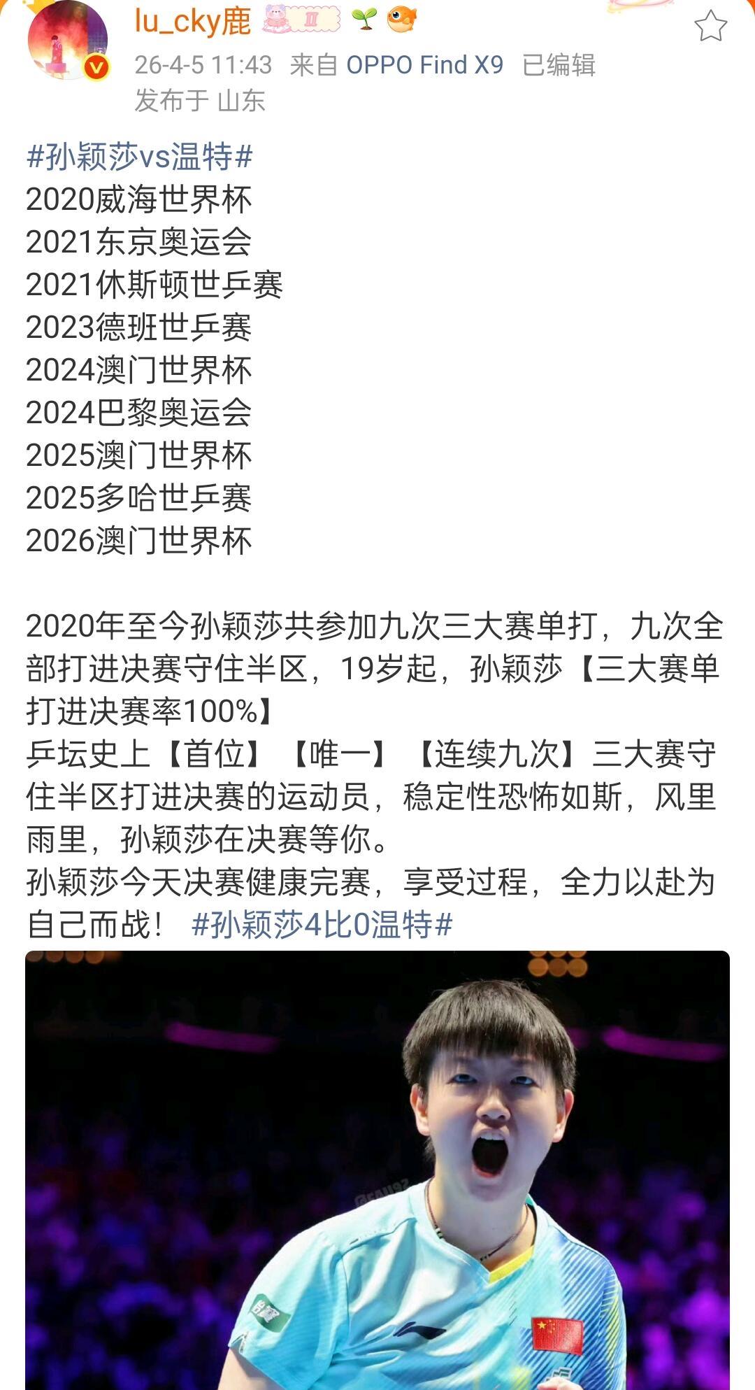 孙颖莎的成绩太恐怖了，这算是钢铁侠，打球太给力了，一旦不含糊，成绩拿到手软，对手