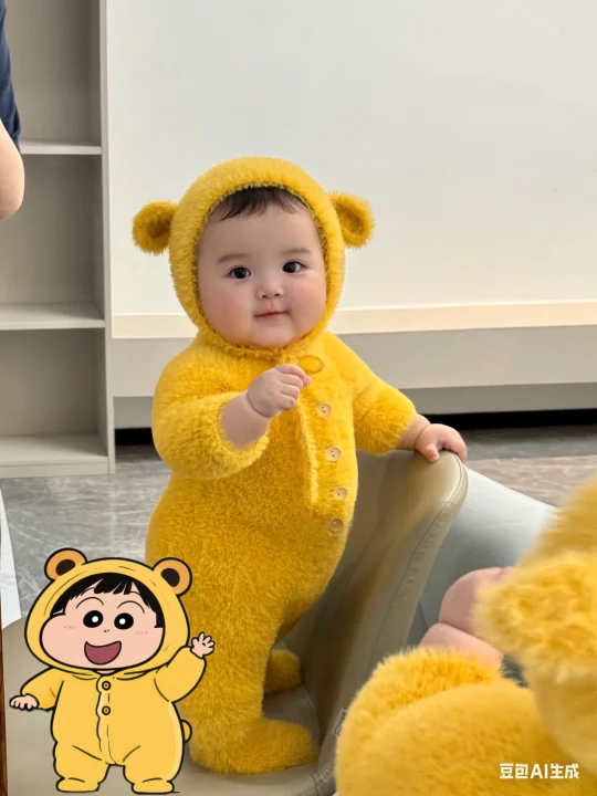 她好像一个蜡笔小新！真的好可爱啊～