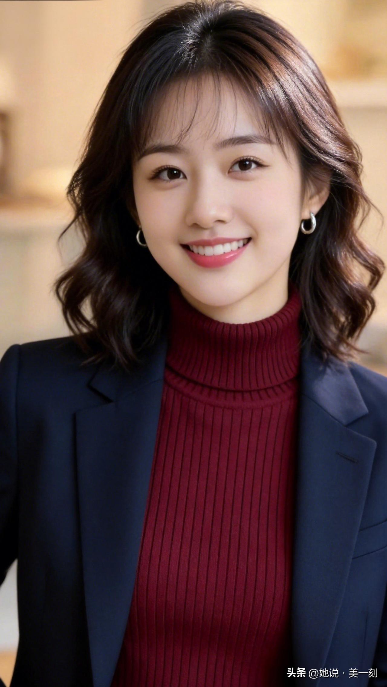 温柔甜美的微笑，红衣搭配蓝西装，优雅动人！🌸💄👗如何穿搭才能展现气质和高贵