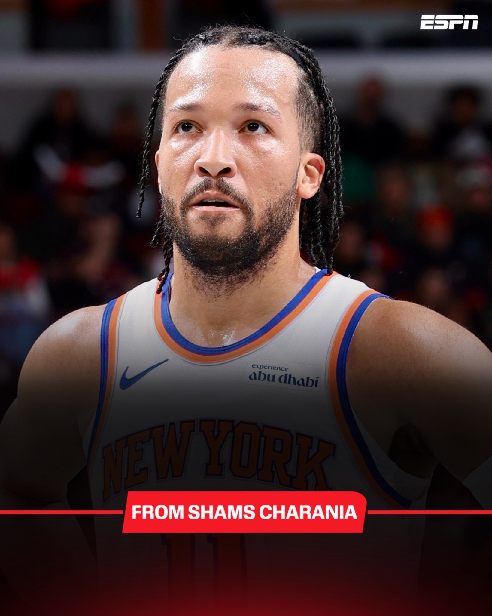 Shams：布伦森右脚踝一级扭伤，将缺席下场对阵热火的比赛，他的状态将是每日评估