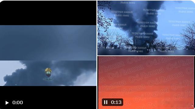 俄乌冲突 当地时间今天早晨利沃夫州布罗迪附近一处大型油库被俄军“天竺葵-2”巡飞