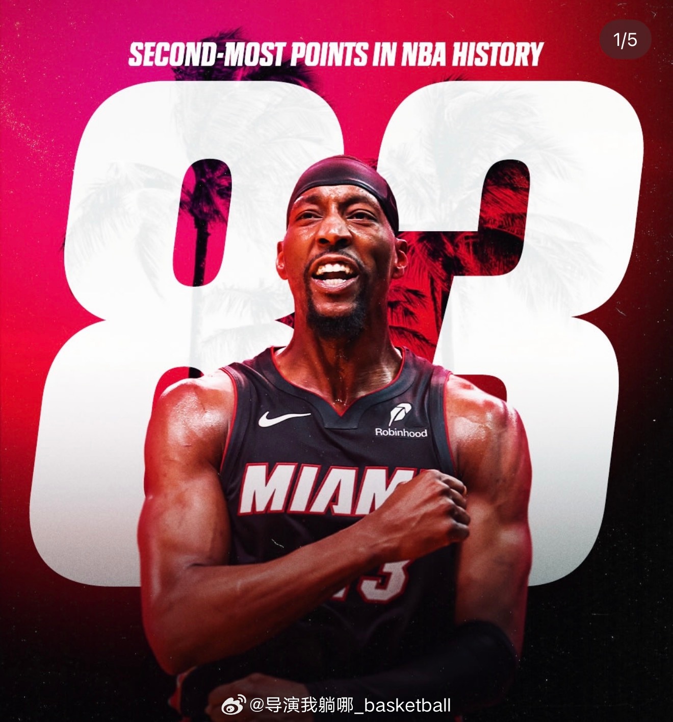 距离科比的81分之晚已经过去20年了，阿德巴约今晚投篮43投20中，罚球43罚3