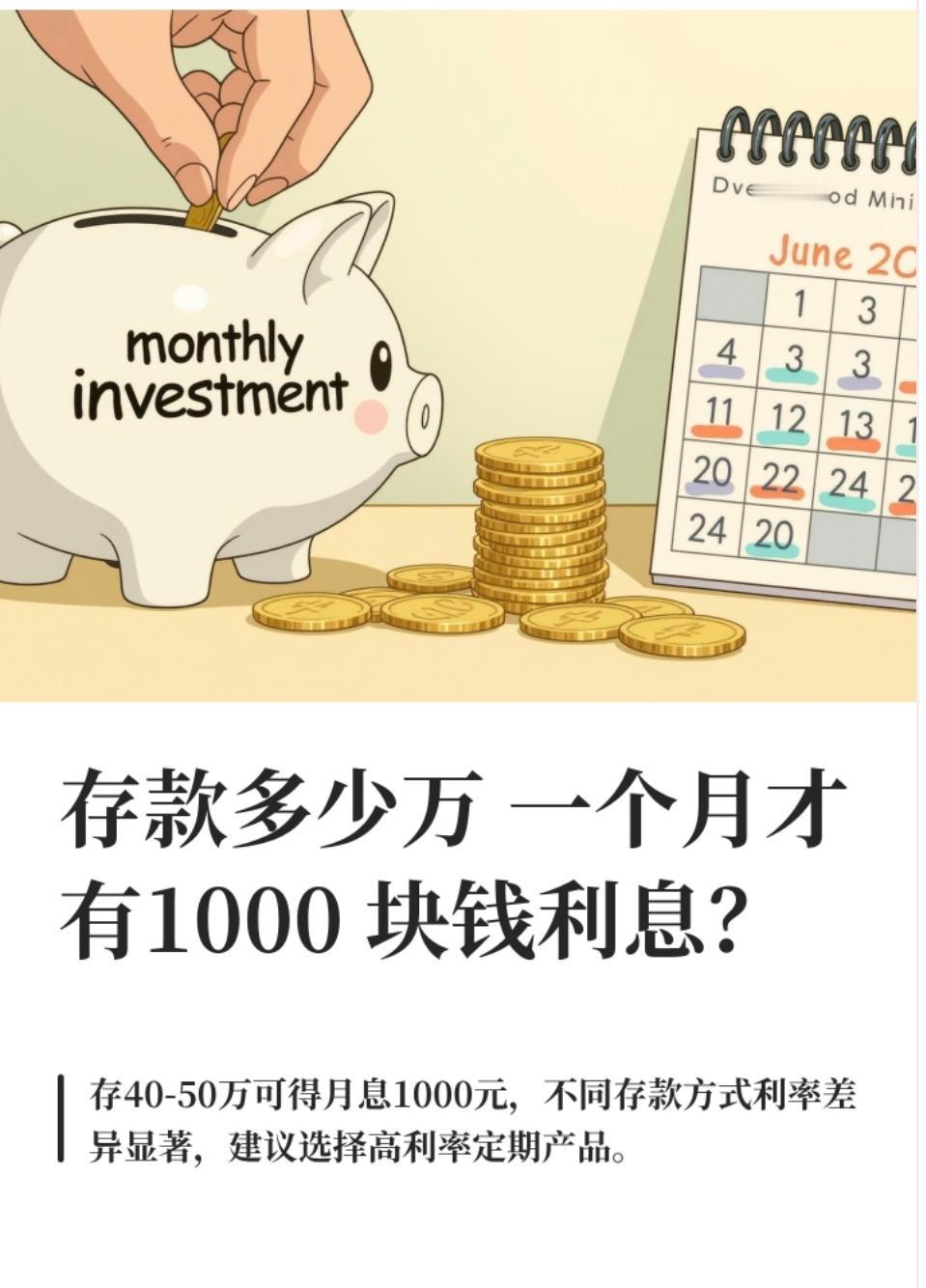 想要每月获得1000元的利息，需要存多少钱，这完全取决于你选择的存款方式和当时的