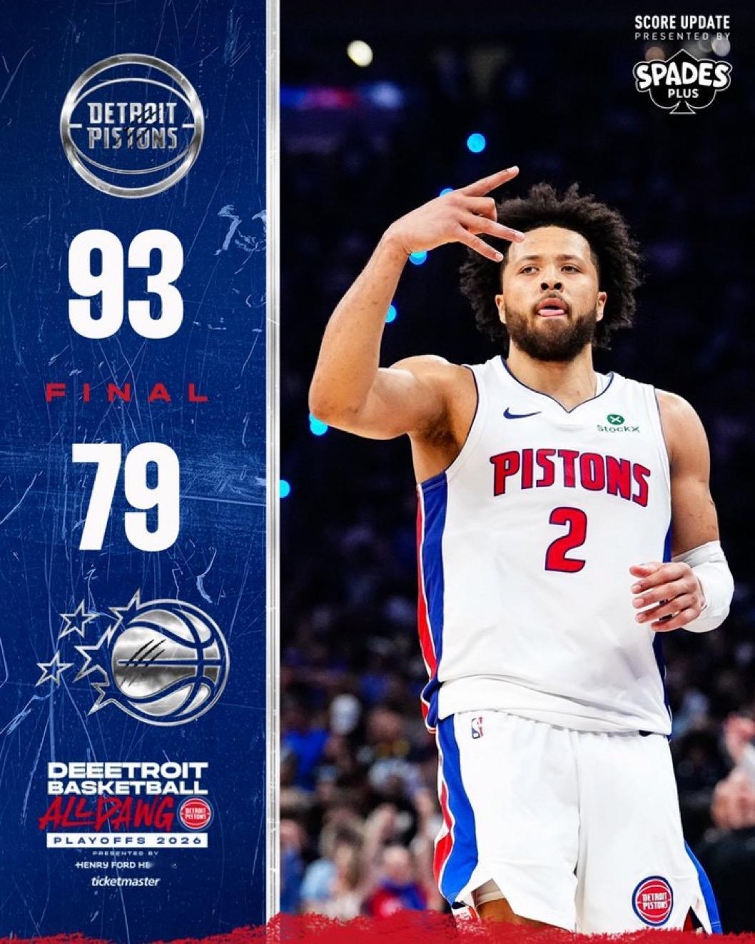 5月2日是NBA季后赛战报（3场）：

活塞93-79魔术，总比分3-3，东部第