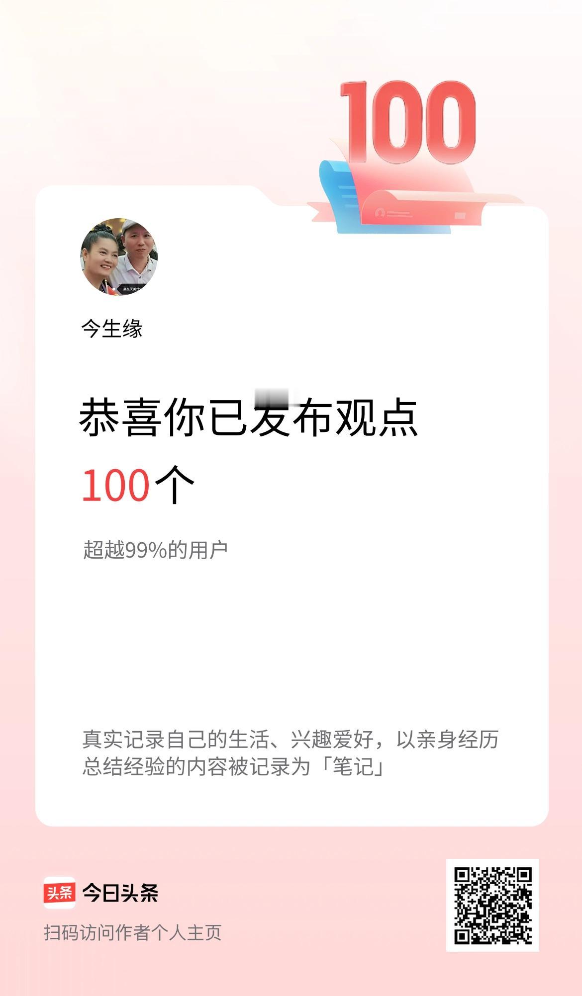 我在头条累计投稿观点100个
