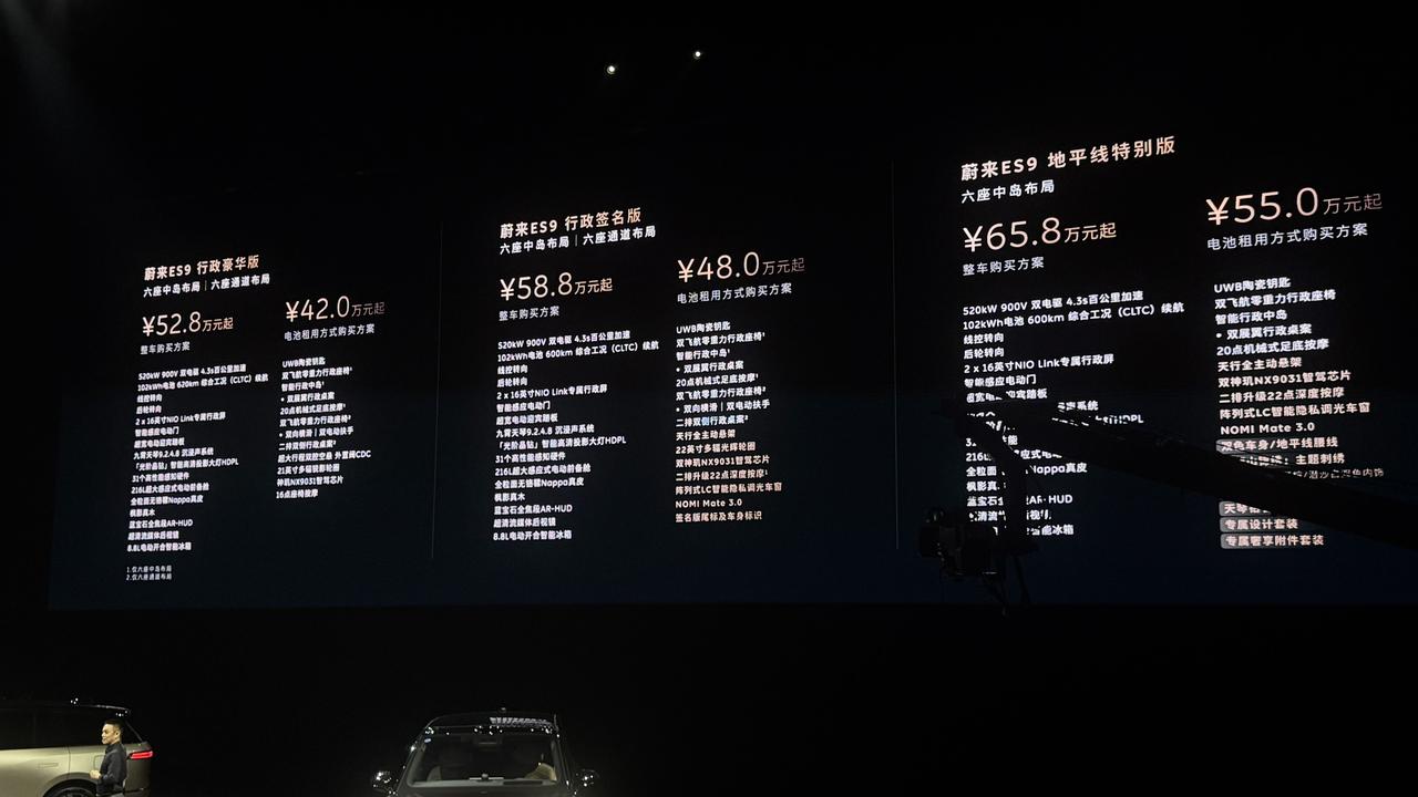 42万元起售，蔚来ES9公布售价蔚来定价 42万元起售的蔚来ES9一经公布售价，